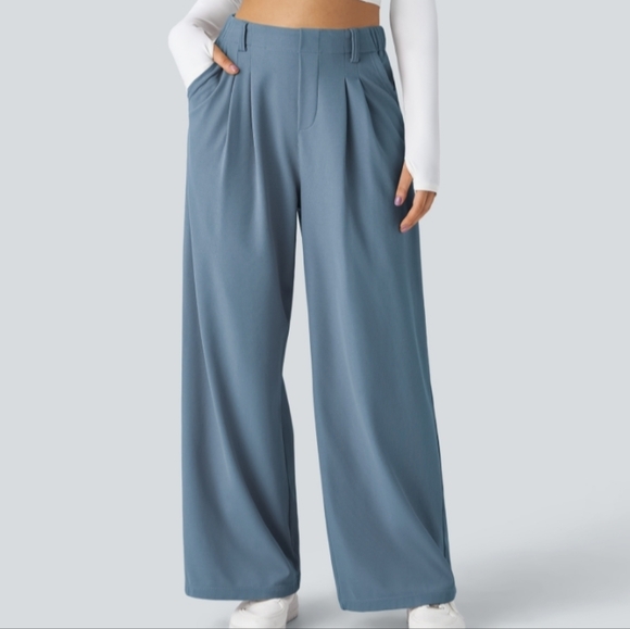 Halara Flex™ High Waisted Pocket Wide Leg Waffle Work Pants Size Medium Blue - Picture 1 of 11